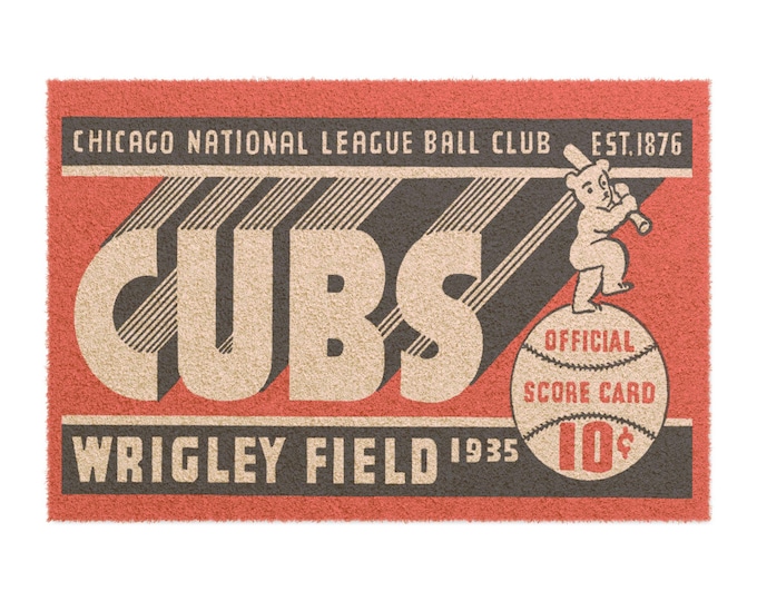 Featured listing image: Baseball Doormat - 1935 Chicago Cubs, Sports Fan Gift, Unique Rug, Man Cave Decor, Game Room Mat
