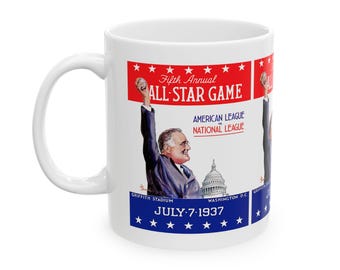 Vintage Baseball All-Star Game Program Ceramic Mug, Baseball Fan Gift, Sports Memorabilia Mug, Gift for Baseball Lover, Retro Baseball Mug