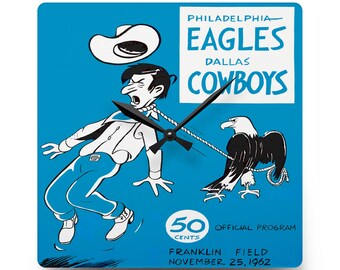 1962 Vintage Dallas Cowboys - Philadelphia Eagles Football Program Cover - Acrylic Wall Clock