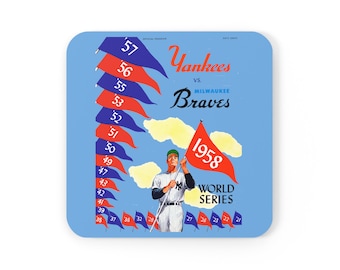 1958 Vintage Milwaukee Braves - New York Yankees World Series Program Cover - Corkwood Coaster Set