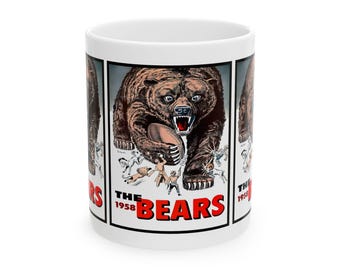 Vintage 1958 Football Chicago Bears Yearbook Ceramic Mug, Sports Fan Gift, Football Memorabilia, Unique Sports Mug, Sporty Coffee Cup, Gift