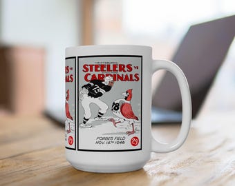 Vintage Football Ceramic Mug, 1948 Pittsburgh Steelers Chicago Cardinals, Coffee Cup, Sports Fan Gift, Retro Sports Mug, Football Team Mug,