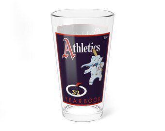 Mixing Glass, 16oz - Vintage 1952 Baseball Philadelphia Athletics Yearbook Design, Cocktail Shaker, Barware, Gift Idea, Sports Memorabilia,