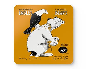 1961 Vintage Chicago Bears - Philadelphia Eagles Football Program Cover - Corkwood Coaster Set