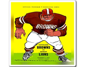 Vintage Detroit Lions Cleveland Browns Football Program Cover, Football Sports Memorabilia, Fridge Magnets, Gift for Football Fans, 1958
