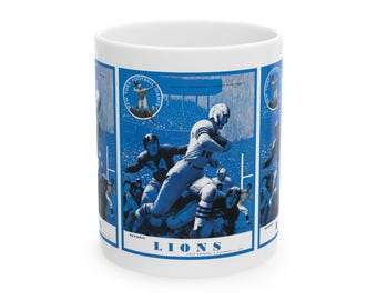 Football Ceramic Mug, Vintage 1953 New York Giants vs Detroit Lions, Sports Fan Gift, Game Day Cup, Drinkware, Football Memorabilia