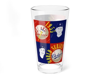 Mixing Glass, 16oz - 1955 Baseball World Series Dodgers-Yankees Memorabilia, Vintage Baseball Fan Gift, Sports Barware, Baseball
