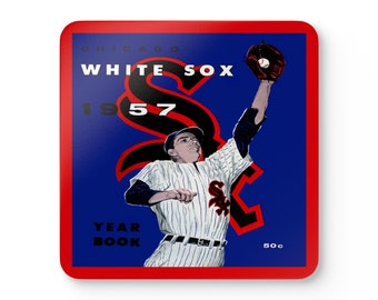 1957 Vintage Chicago White Sox Baseball Yearbook Cover - Corkwood Coaster Set