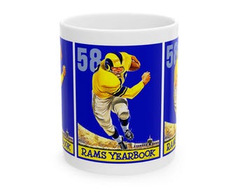 1958 Rams Football Ceramic Mug, Vintage Sports Tea Cup, Retro Team Fan Drinkware, Football Memorabilia Gift, 11oz 15oz