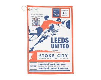 Golf Towels, Vintage 1969 English Football Towel, Soccer Fan Gift, Sports Hand Towel, Retro Sports Decor, Leeds United Stoke City