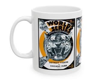Vintage Baseball World Series Ceramic Mug, 1935 Tigers Cubs, Sports Fan Gift, Coffee Cup, Tea Mug, Baseball Memorabilia Decor, Gift for Dad