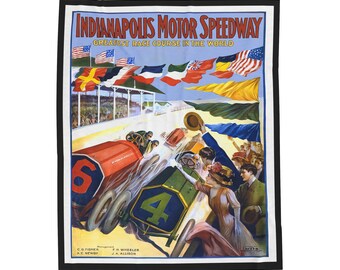 Velveteen Blanket, Vintage Indianapolis Motor Speedway 1909 Design, Cozy Throw, Racing Fan Gift, Home Decor, Lap Quilt, Bedding