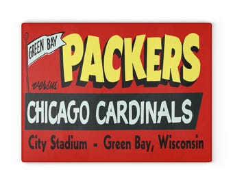 Vintage 1955 Packers - Cardinals Football Glass Cutting Board, Cutting Board, Kitchen Decor, Cheese Board, Sports Fan Gift, Housewarming,