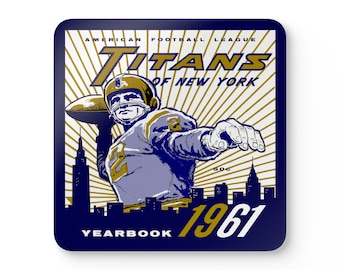 1961 Vintage New York Titans Football Yearbook Cover - Corkwood Coaster Set