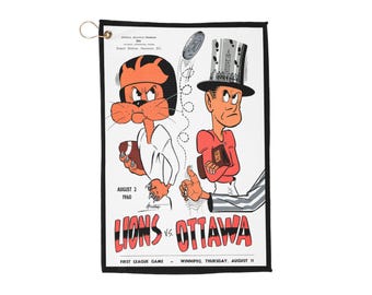 Vintage 1960 Football Golf Towels - Ottawa Rough Riders BC Lions, Sports Towel, Golf Accessories, Retro Golf Gift, Sports Fan Towel