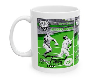 1957 Vintage Detroit Tigers Baseball Scorebook Cover - Ceramic Mug, 11oz