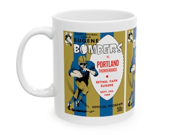 Vintage 1966 Football Eugene Bombers-Portland Thunderbirds Ceramic Mug, Retro Sports Fan Drinkware, Gift for Football Enthusiasts, 11oz