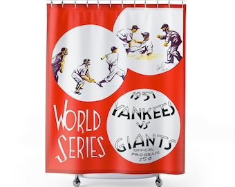 Vintage Baseball World Series Shower Curtains, 1937 Yankees Giants Bathroom Decor, Sports Fan Gift, Retro Baseball Theme, Home Decor