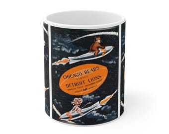 Vintage 1959 Football Chicago Bears Detroit Lions Mug, Sports Fan Gift, Game Day Cup, Retro Football Design, Collectible Coffee Tea Cup,