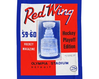 Velveteen Plush Blanket, Vintage Detroit Red Wings Hockey Program Cover Throw, Red Wings Fan Gift, Cozy Blanket, Home Decor, Hockey Fan Gift
