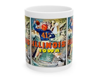 Vintage 1951 Football Illinois Iowa Ceramic Mug, Sports Fan Gift, College Football Memorabilia, Coffee Cup, Drinkware, Tea Mug