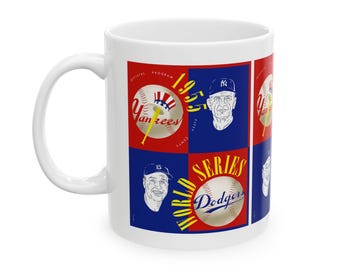 Ceramic Mug, 1955 Vintage New York Yankees - Brooklyn Dodgers World Series Program Cover, Baseball Fan Gift, Coffee Cup, Sports Memorabilia,