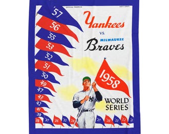 Vintage Baseball World Series Blanket, Yankee vs Braves 1958, Sports Fan Gift, Throw, Bedding Decor, Sofa Couch Cover, Home Decor