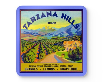 Vintage Produce Label - Tarzana Hills - Corkwood Coaster Set