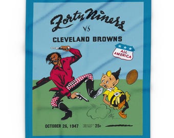 Vintage Cleveland Browns - San Francisco 49ers Football Program Cover Fleece Blanket, Throw, Sports Memorabilia, Game Day Decor, Home
