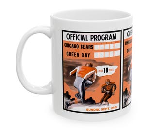 Vintage Football Ceramic Mug, 1944 Chicago Bears-Green Bay Packers Coffee Cup, Sports Fan Gift, Football Memorabilia, Football Lover's Mug