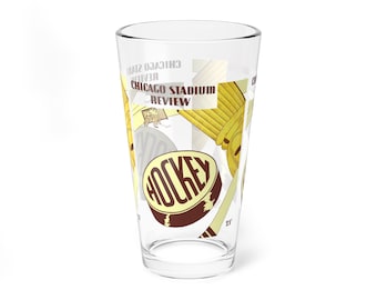 1947-1948 Vintage Chicago Black Hawks Hockey Program Cover  -  Pint Glass, 16oz