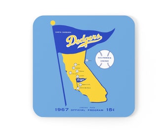 1967 Vintage Santa Barbara Baseball Program Cover - Corkwood Coaster Set