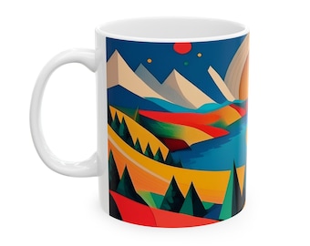 Vintage WPA/Bauhaus Style - Lake - Ceramic Mug, 11oz