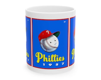 Vintage 1957 Baseball Philadelphia Phillies Yearbook Ceramic Mug, Sports Fan Gift, Coffee Cup, Baseball Memorabilia, Gift for Dad, Unique