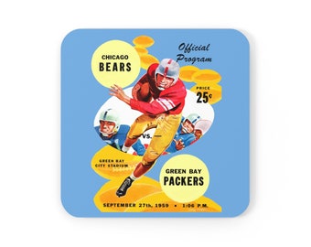 1959 Vintage Chicago Bears - Green Bay Packers Football Program Cover - Corkwood Coaster Set