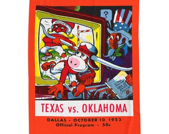 Plush Blanket, 1953 Football Texas Oklahoma Throw Blanket, Sports Fan Gift, Game Day Decor, College Football Memorabilia, Bedroom Decor