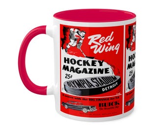 1954 Detroit Red Wings Hockey Program Cover 11oz Colorful Mug, Sports Fan Gift, Hockey Lover Mug
