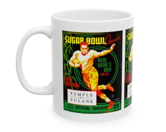 1934 Vintage Sugar Bowl - Temple Owls - Tulane Green Waves Football Program Cover  - Ceramic Mug, 11oz