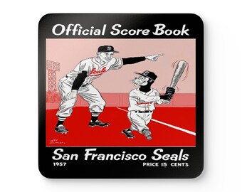 1957 Vintage San Francisco Seals Baseball Scorebook Cover - Corkwood Coaster Set