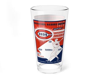Mixing Glass, Vintage Baseball Cincinnati Reds Memorabilia, 16oz Glassware Gift, Barware Decor, Baseball Fan Collector Present,