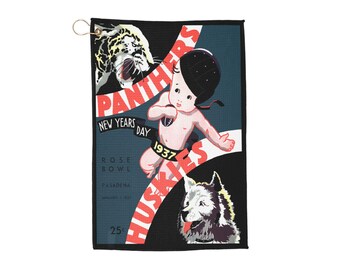 Vintage 1937 Football Rose Bowl Washington-Pittsburgh Golf Towel - Sports Fan Gift, Retro Sports Towel, Game Day Accessory, Sports