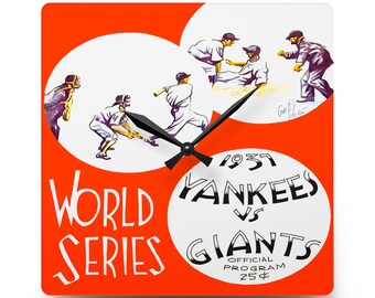 Vintage Sports Acrylic Wall Clock, 1937 Baseball World Series Yankees Giants Memorabilia, Home Decor, Gift for Sports Fan, Sports Wall Art,