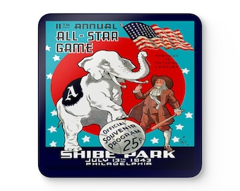 1943 Vintage All-Star Baseball Game Program Cover - Shibe Park, Philadelphia - Corkwood Coaster Set