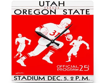 Vintage Football Program Acrylic Wall Clock, 1931 Utah Oregon State Football Program, Sports Memorabilia Clock, Unique Home Decor, Retro
