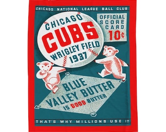 Velveteen Plush Blanket, 1937 Chicago Cubs Baseball Throw, Gift for Baseball Fans, Cozy Sports Blanket, Baseball Blanket, Cubs Fan Gift,