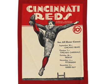 Throw Blanket, 1934 Vintage Cincinnati Reds Football Schedule - Cozy Couch Blanket, Football Fan Gift, Sports Memorabilia, Home Decor, Man