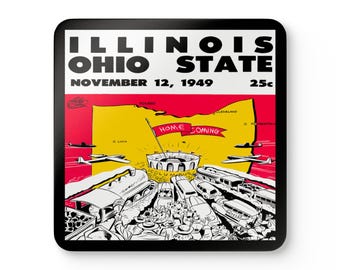 1949 Vintage Illinois - Ohio State Football Program Cover - Corkwood Coaster Set