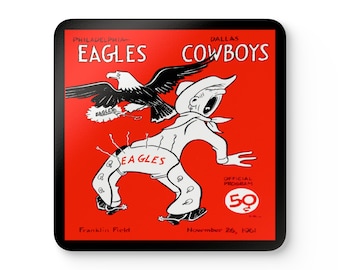 1961 Vintage Dallas Cowboys - Philadelphia Eagles Football Program Cover - Corkwood Coaster Set