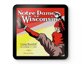 1928 Vintage Wisconsin Badgers - Notre Dame Fighting Irish Football Program Cover - Corkwood Coaster Set
