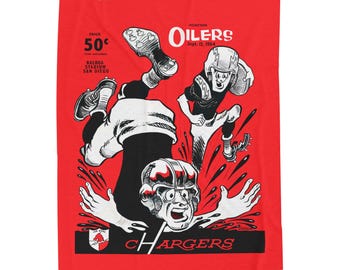 Velveteen Throw Blanket, 1964 Football San Diego Chargers Houston Oilers Theme - Plush Bedspread, Sports Fan Home Decor, Game Day Sofa Cover